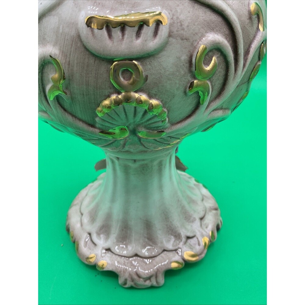 Vintage Porcelain Capodimonie Italian Floral Vase With Three Roses Two Handle - Picture 17 of 17